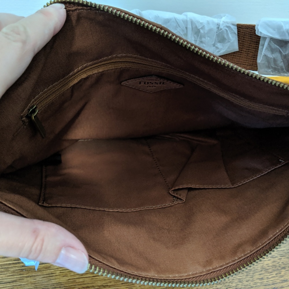 NWT Fossil Corey Large Brown Leather Crossbody Bag - Picture 7 of 7